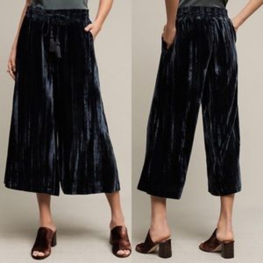 Anthropologie Cropped Velvet Wide-leg Pants